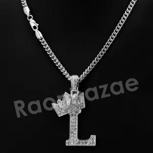 Crown L Initial Pendant Necklace Set.