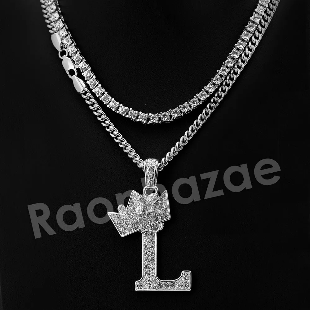 Crown L Initial Pendant Necklace Set.