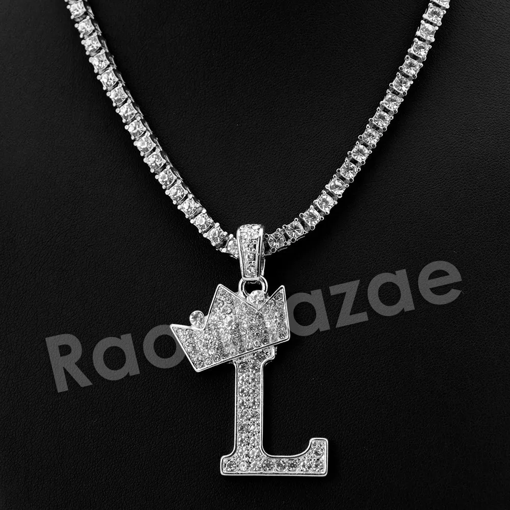 Crown L Initial Pendant Necklace Set.