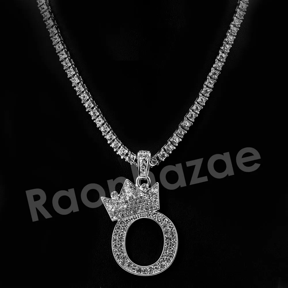 Crown O Initial Pendant Necklace Set.