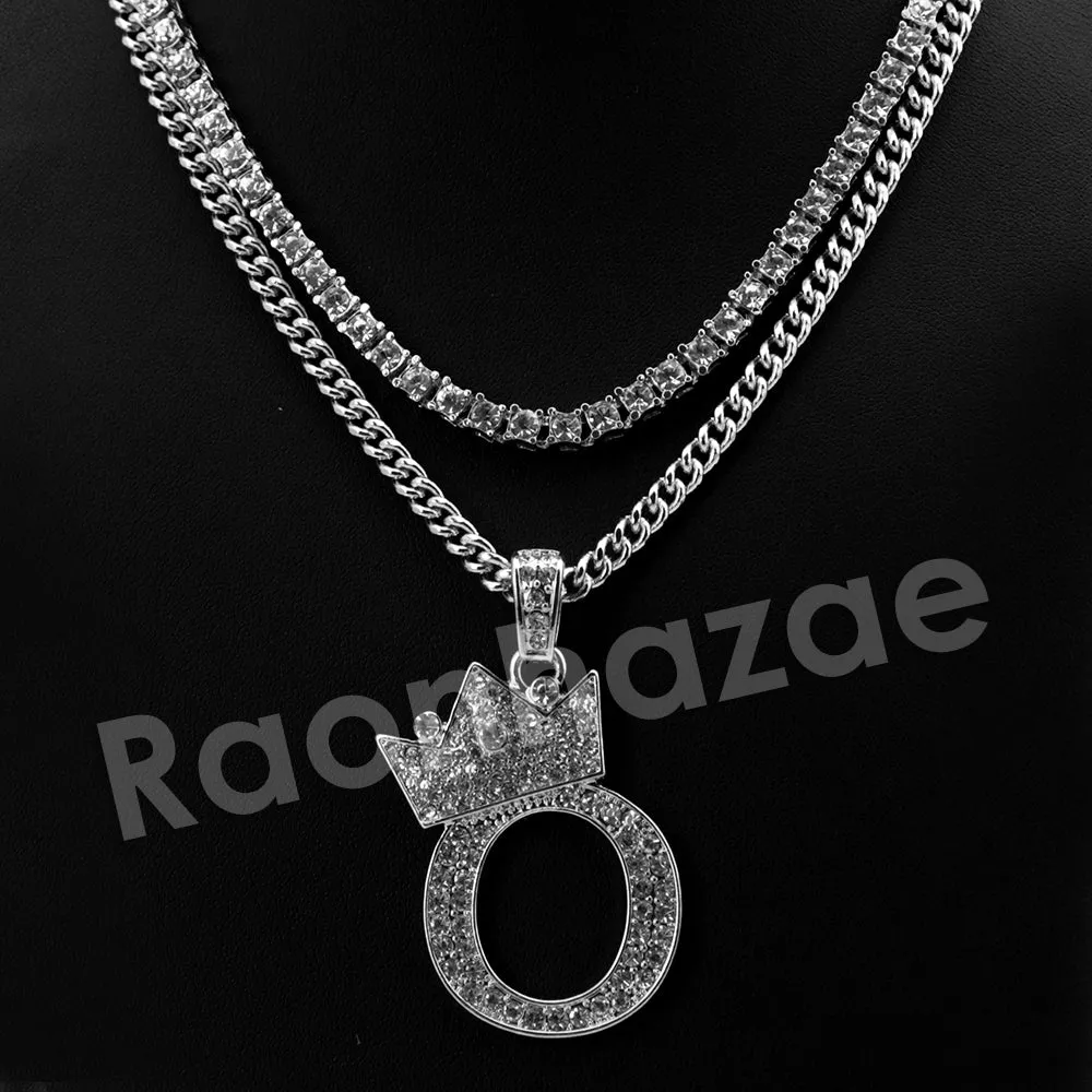 Crown O Initial Pendant Necklace Set.