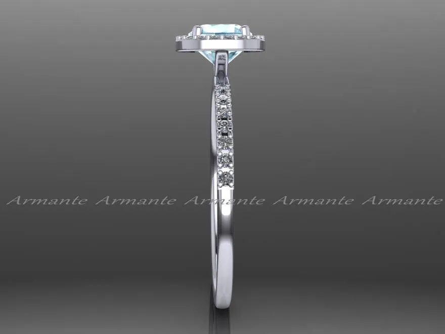 Cushion Cut Halo Diamond Aquamarine Engagement Ring