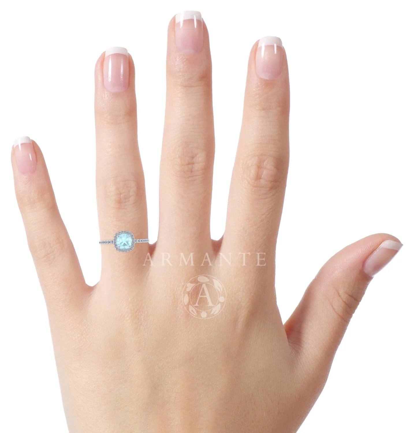 Cushion Cut Halo Diamond Aquamarine Engagement Ring