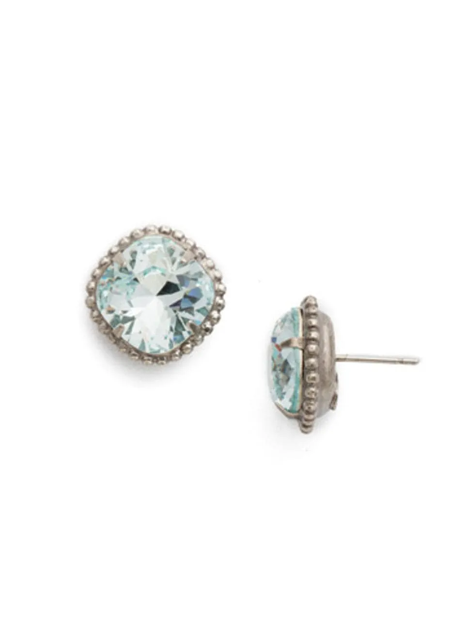 Cushion Cut Solitaire Sorrellie Stud Earring - Light Aqua