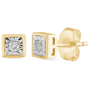 Cushion Shape Stud Earrings with 0.05ct of Diamonds in 9ct Yellow Gold