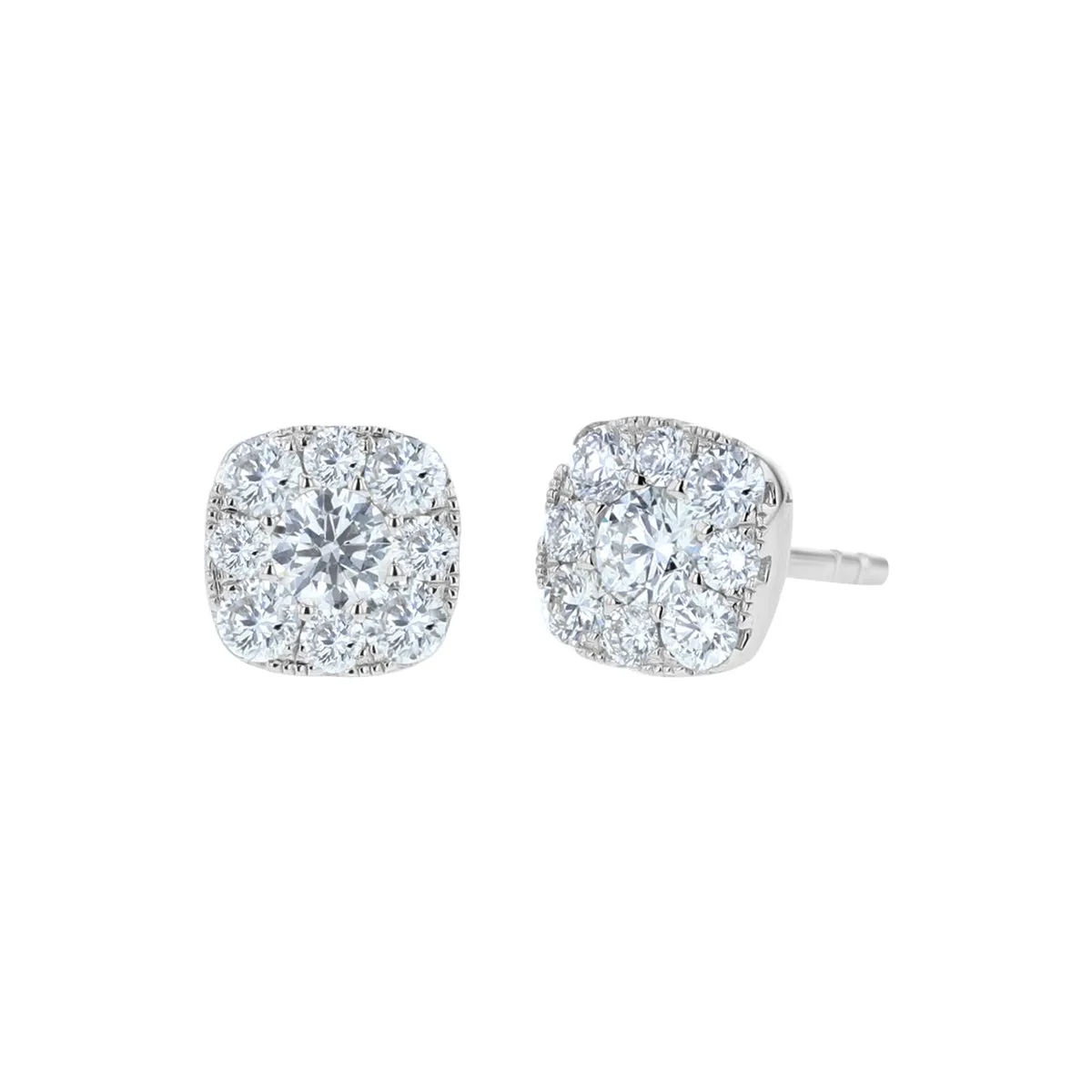 Cushion Shaped Diamond Cluster Stud Earrings