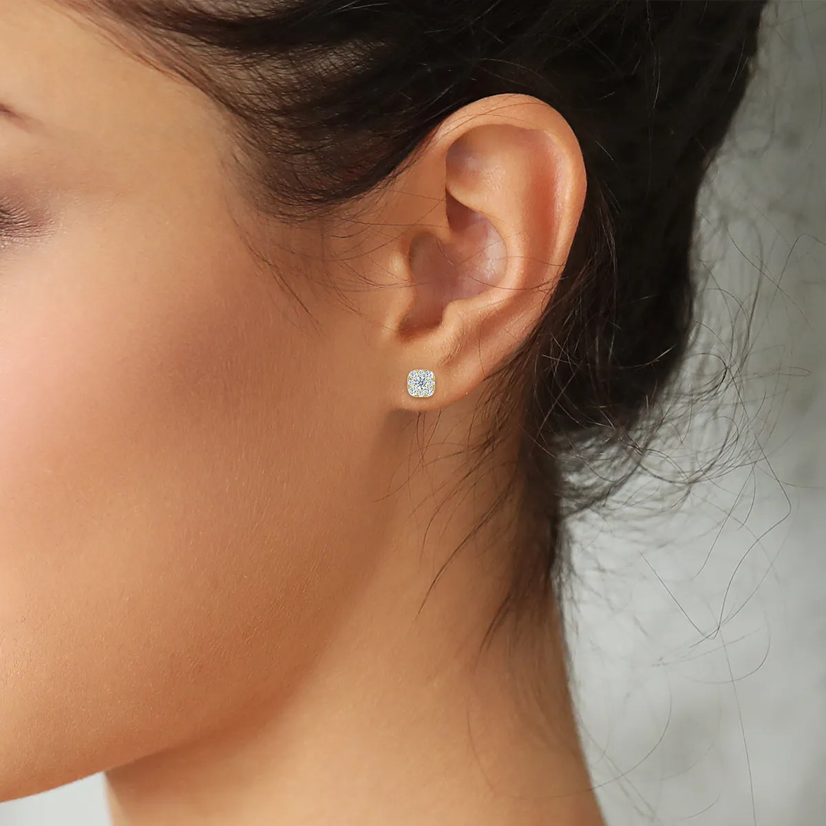 Cushion Shaped Diamond Cluster Stud Earrings