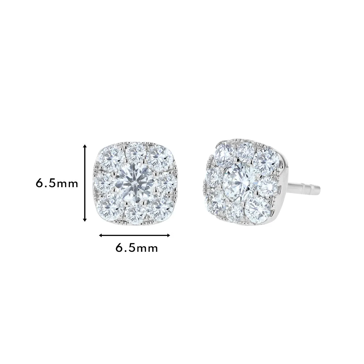 Cushion Shaped Diamond Cluster Stud Earrings