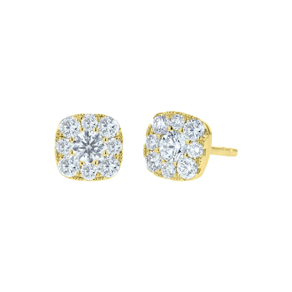 Cushion Shaped Diamond Cluster Stud Earrings