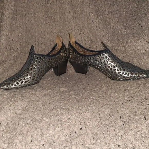 EL VAQUERO-Cowboy-Laser Cut-Out-Pewter Metallic Leather-VINTAGE-Sz 38-Excellent