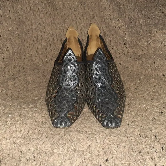 EL VAQUERO-Cowboy-Laser Cut-Out-Pewter Metallic Leather-VINTAGE-Sz 38-Excellent