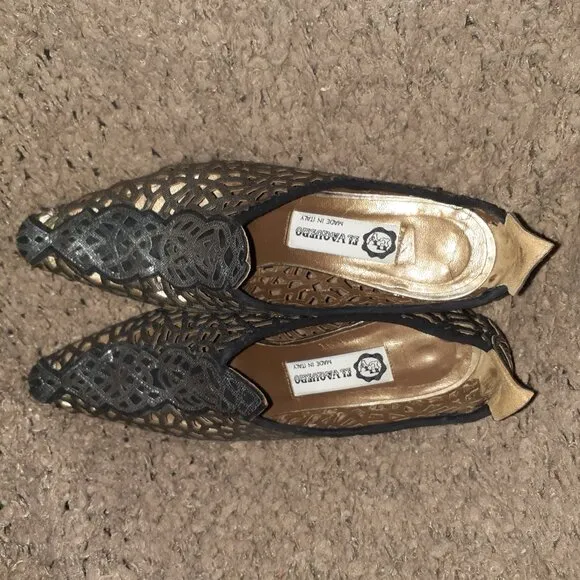 EL VAQUERO-Cowboy-Laser Cut-Out-Pewter Metallic Leather-VINTAGE-Sz 38-Excellent