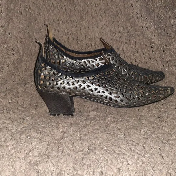 EL VAQUERO-Cowboy-Laser Cut-Out-Pewter Metallic Leather-VINTAGE-Sz 38-Excellent