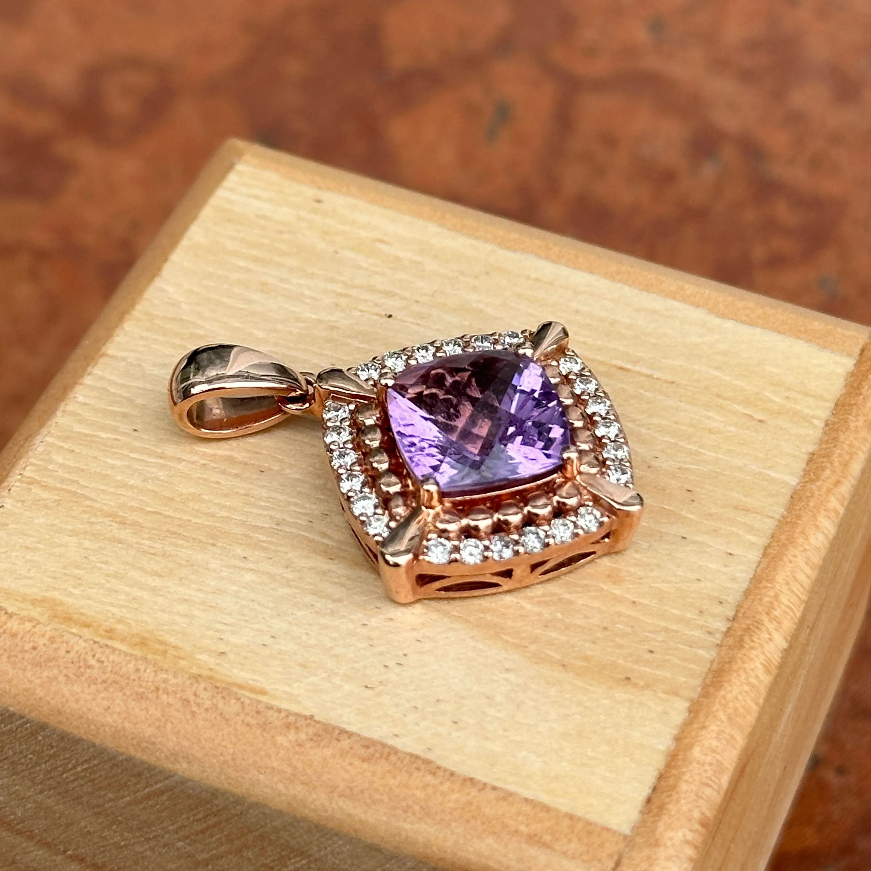 Estate Levian 14KT Rose Gold Diamond   Amethyst Pendant
