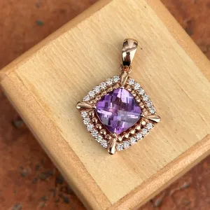 Estate Levian 14KT Rose Gold Diamond   Amethyst Pendant