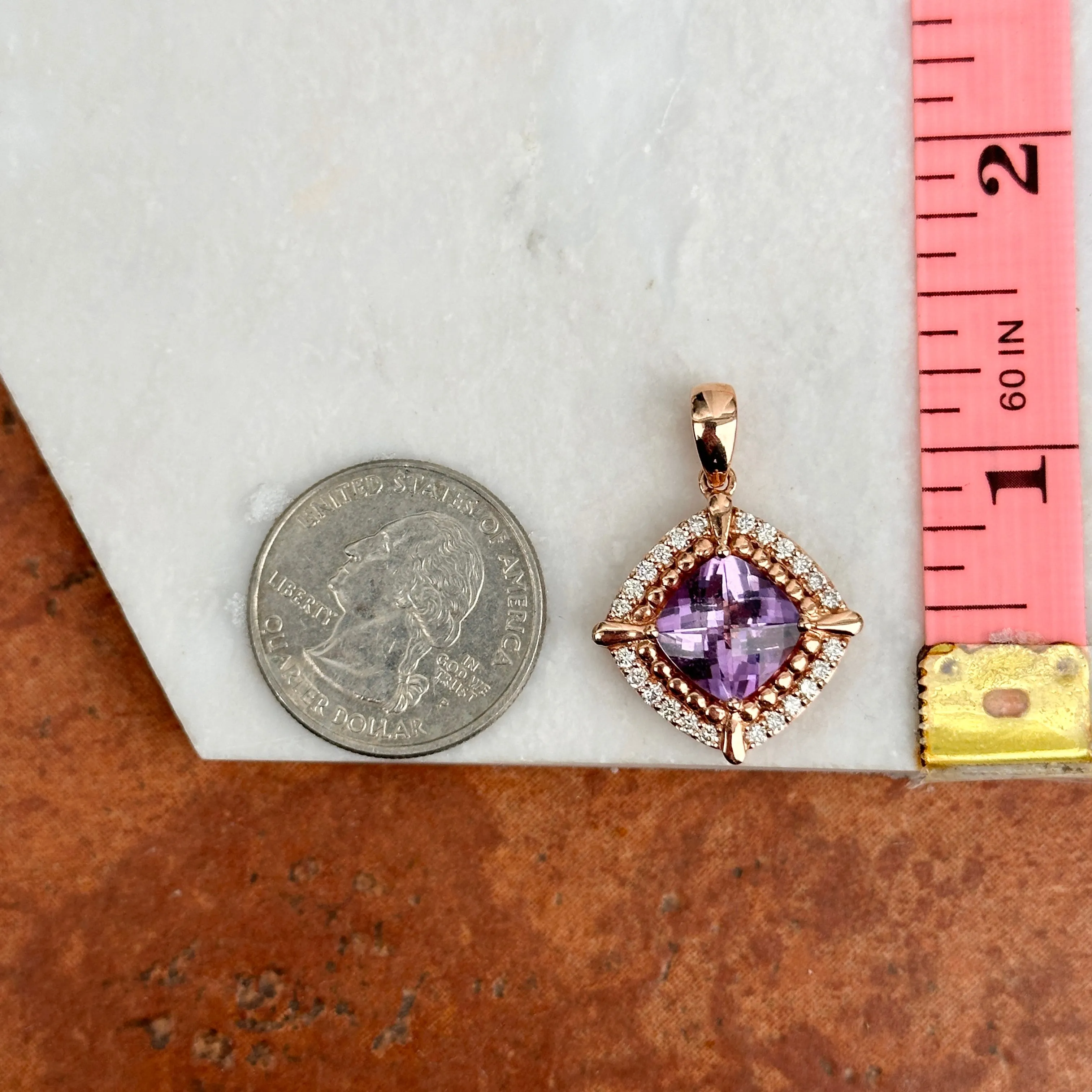 Estate Levian 14KT Rose Gold Diamond   Amethyst Pendant