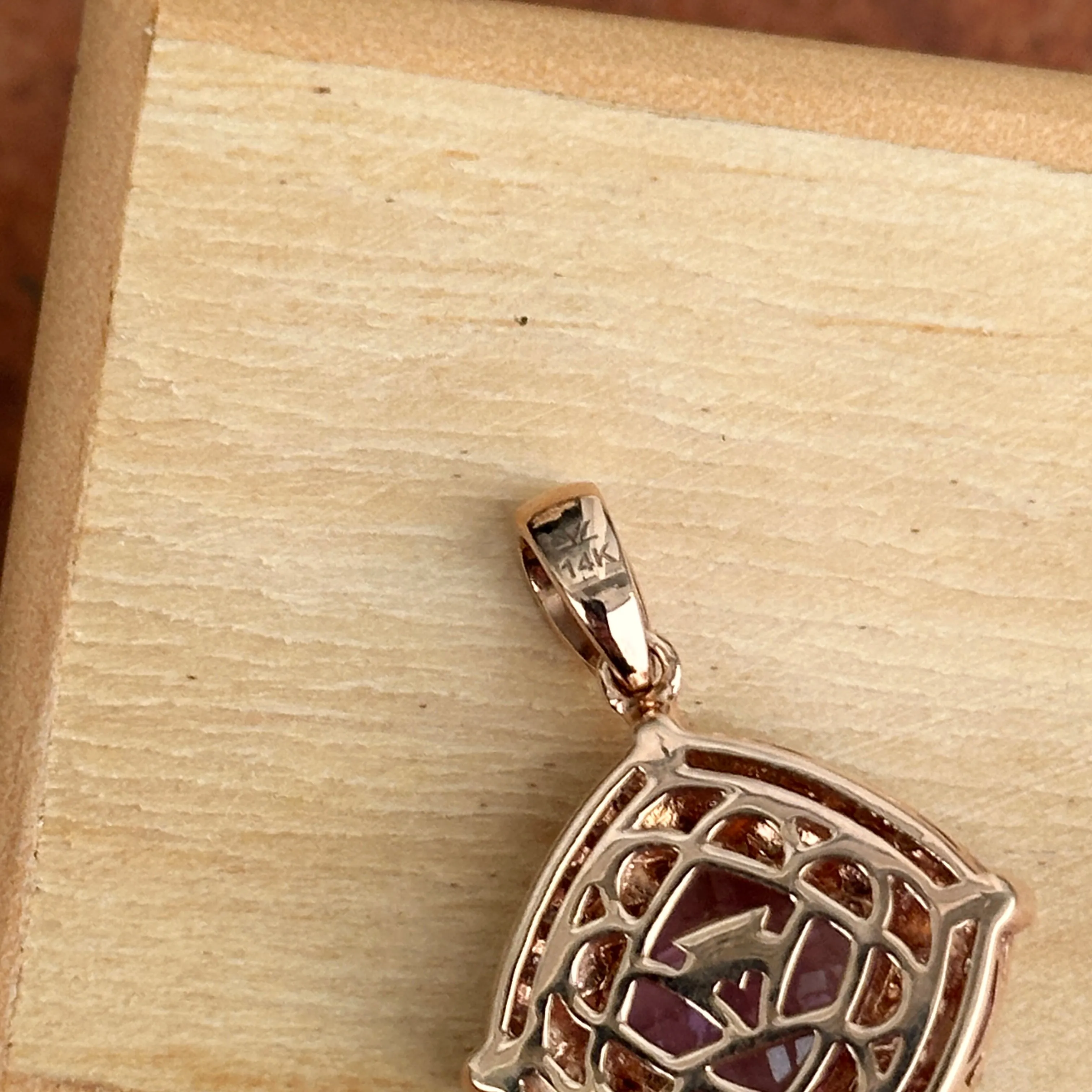 Estate Levian 14KT Rose Gold Diamond   Amethyst Pendant