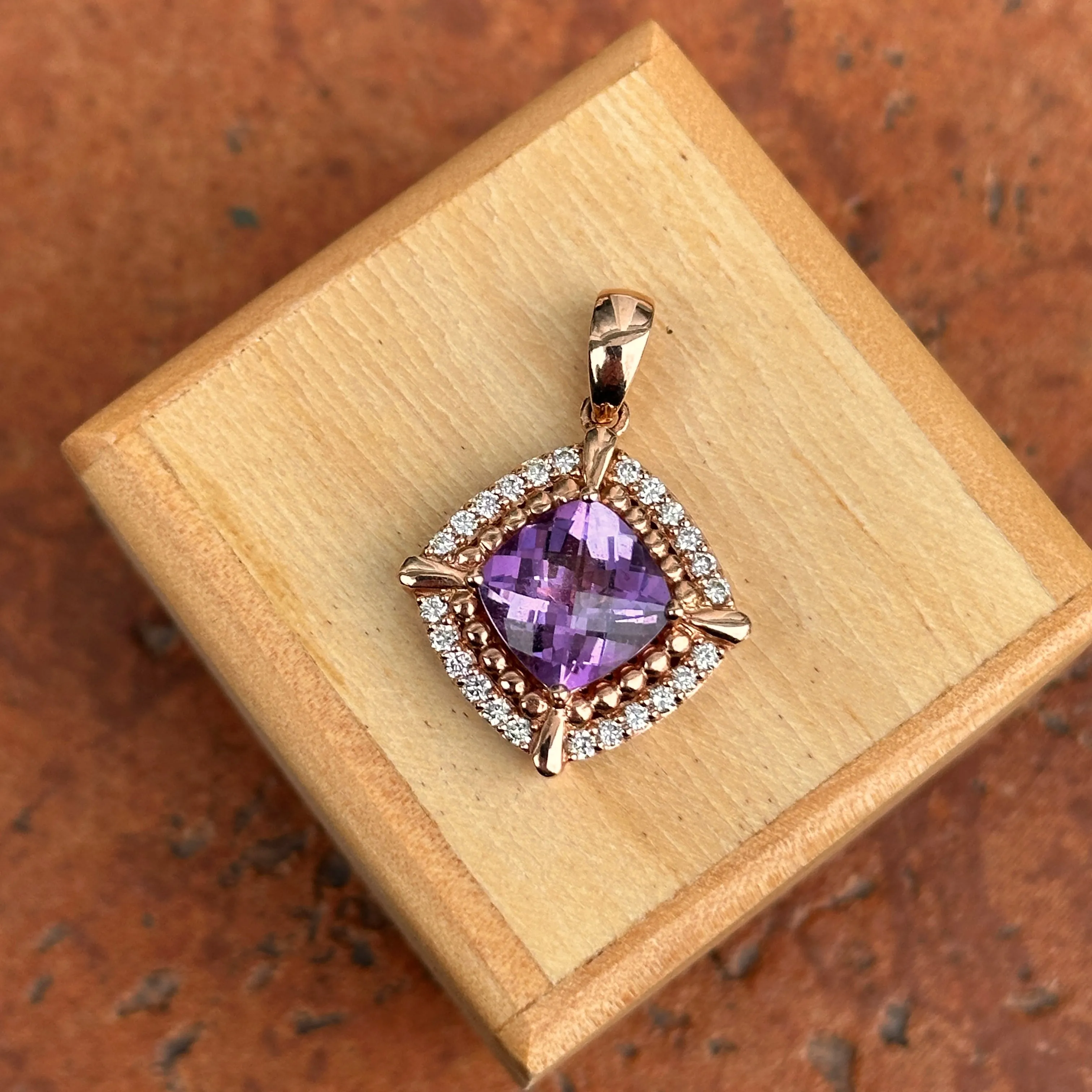 Estate Levian 14KT Rose Gold Diamond   Amethyst Pendant