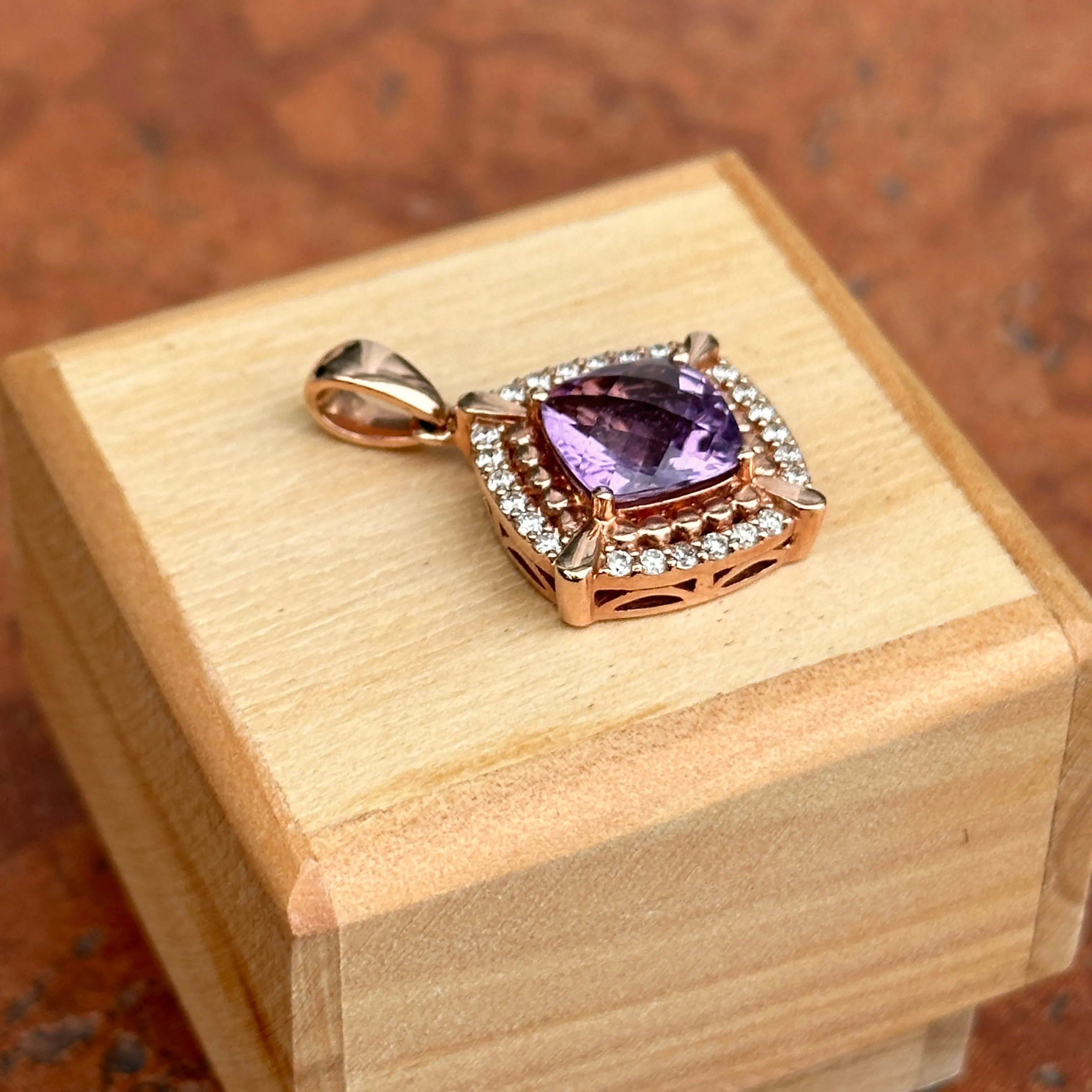 Estate Levian 14KT Rose Gold Diamond   Amethyst Pendant
