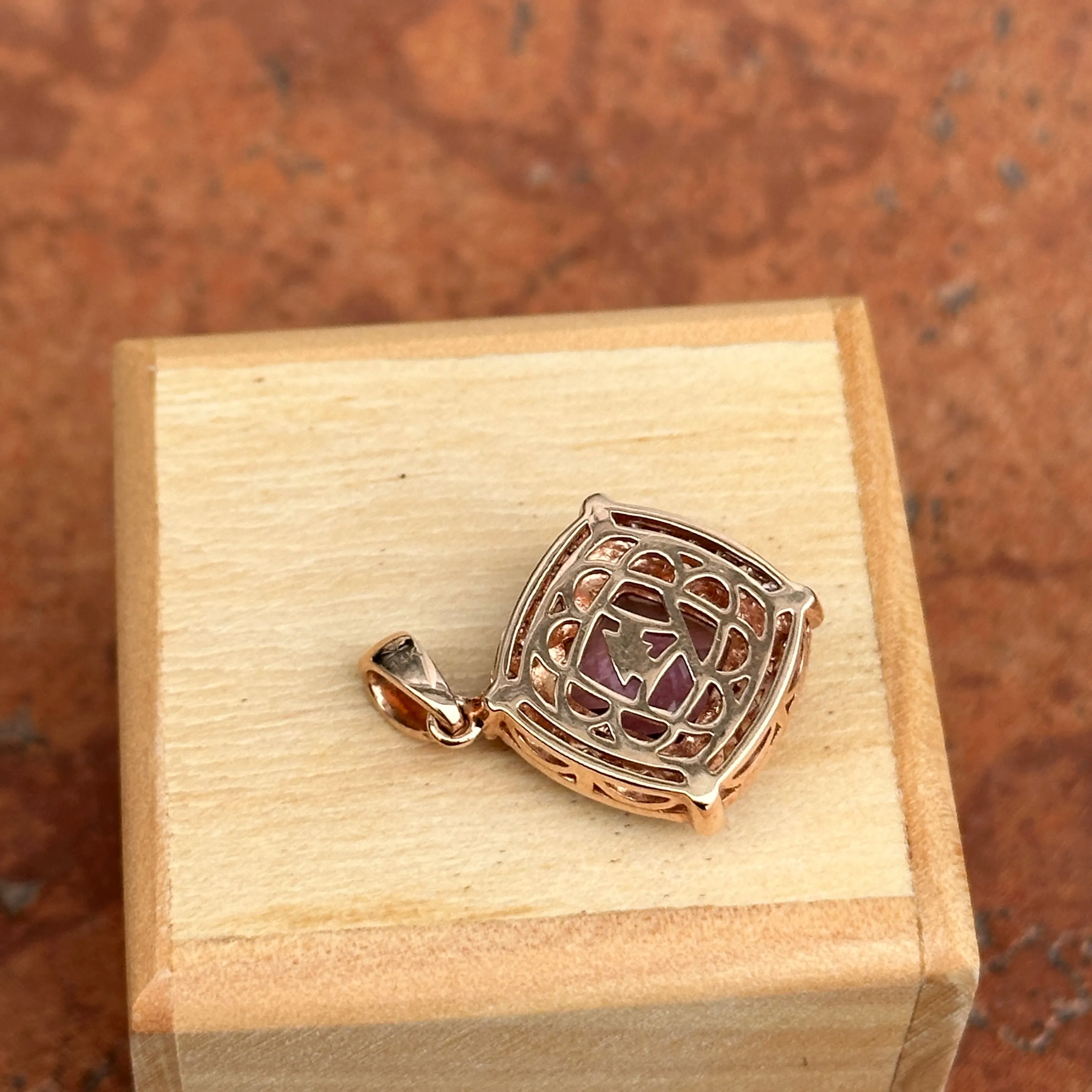 Estate Levian 14KT Rose Gold Diamond   Amethyst Pendant