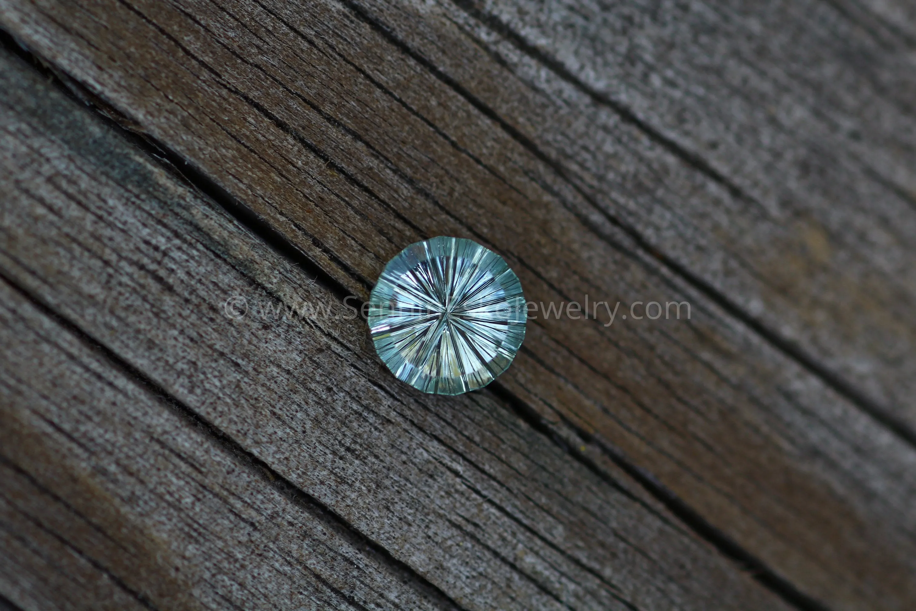 Fantasy Cut Montana Sapphire 6.8mm, 1.2 Carats - Silvery Blue Green Sapphire - Ultra low profile -  Untreated El Dorado bar Montana Sapphire