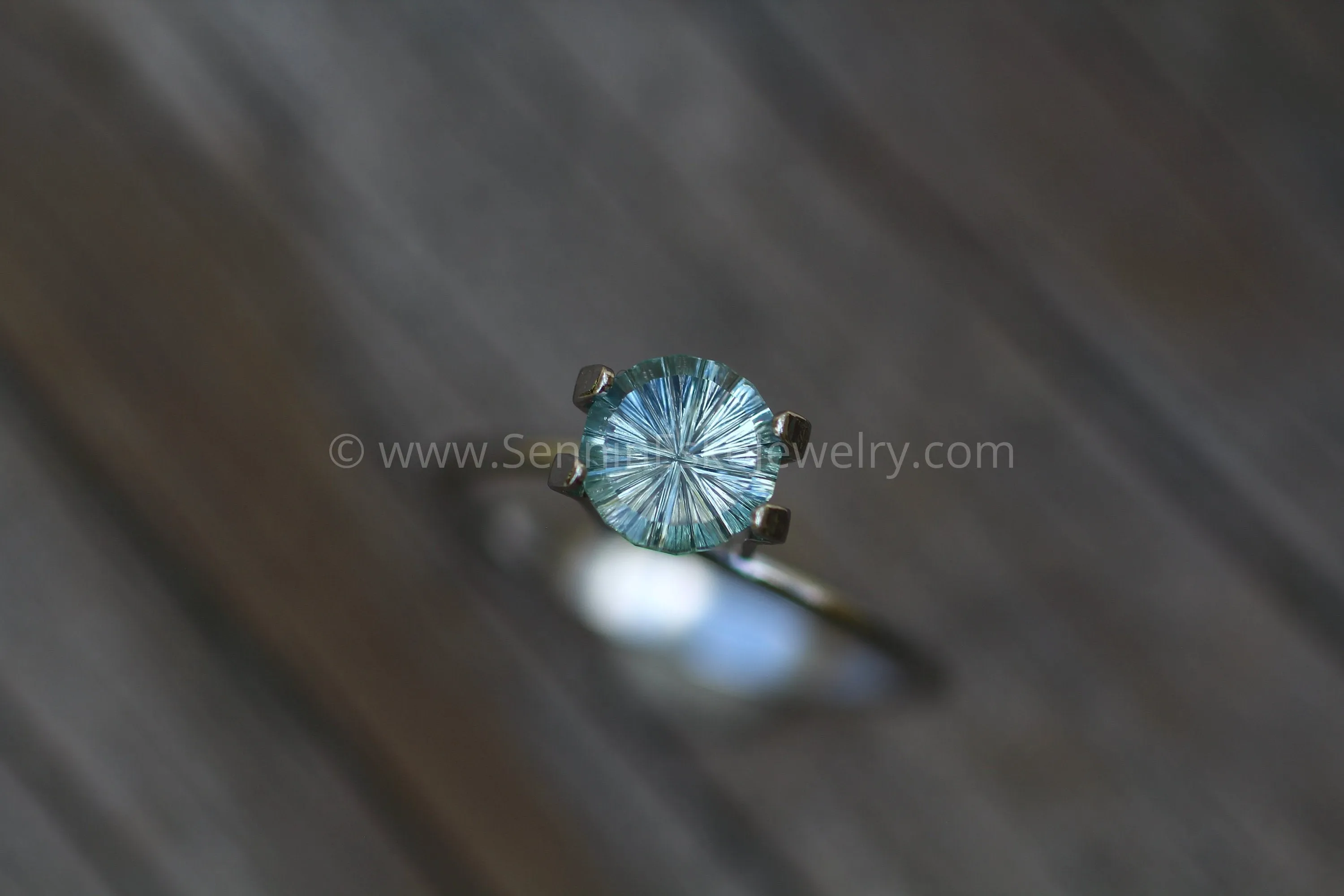 Fantasy Cut Montana Sapphire 6.8mm, 1.2 Carats - Silvery Blue Green Sapphire - Ultra low profile -  Untreated El Dorado bar Montana Sapphire