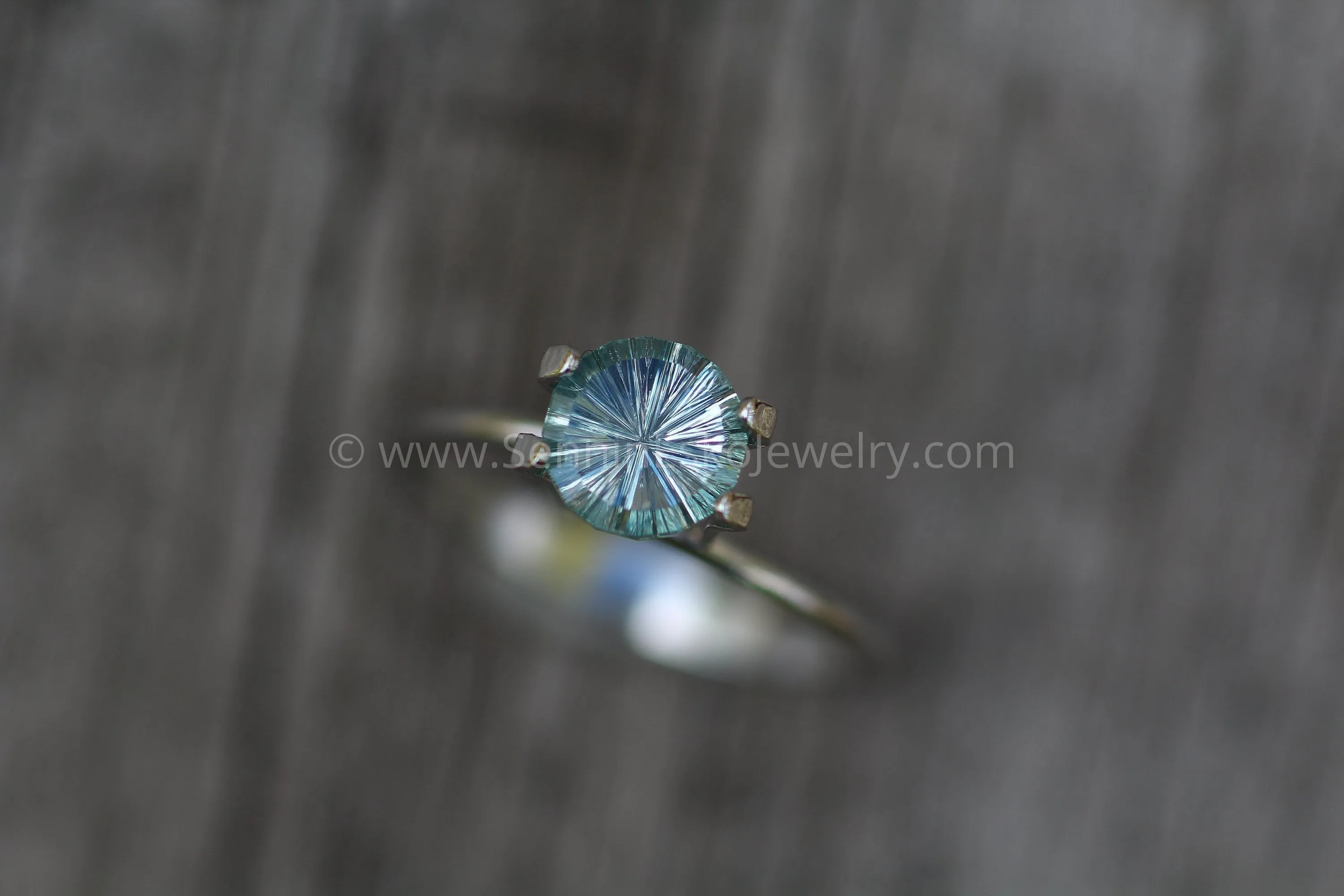 Fantasy Cut Montana Sapphire 6.8mm, 1.2 Carats - Silvery Blue Green Sapphire - Ultra low profile -  Untreated El Dorado bar Montana Sapphire