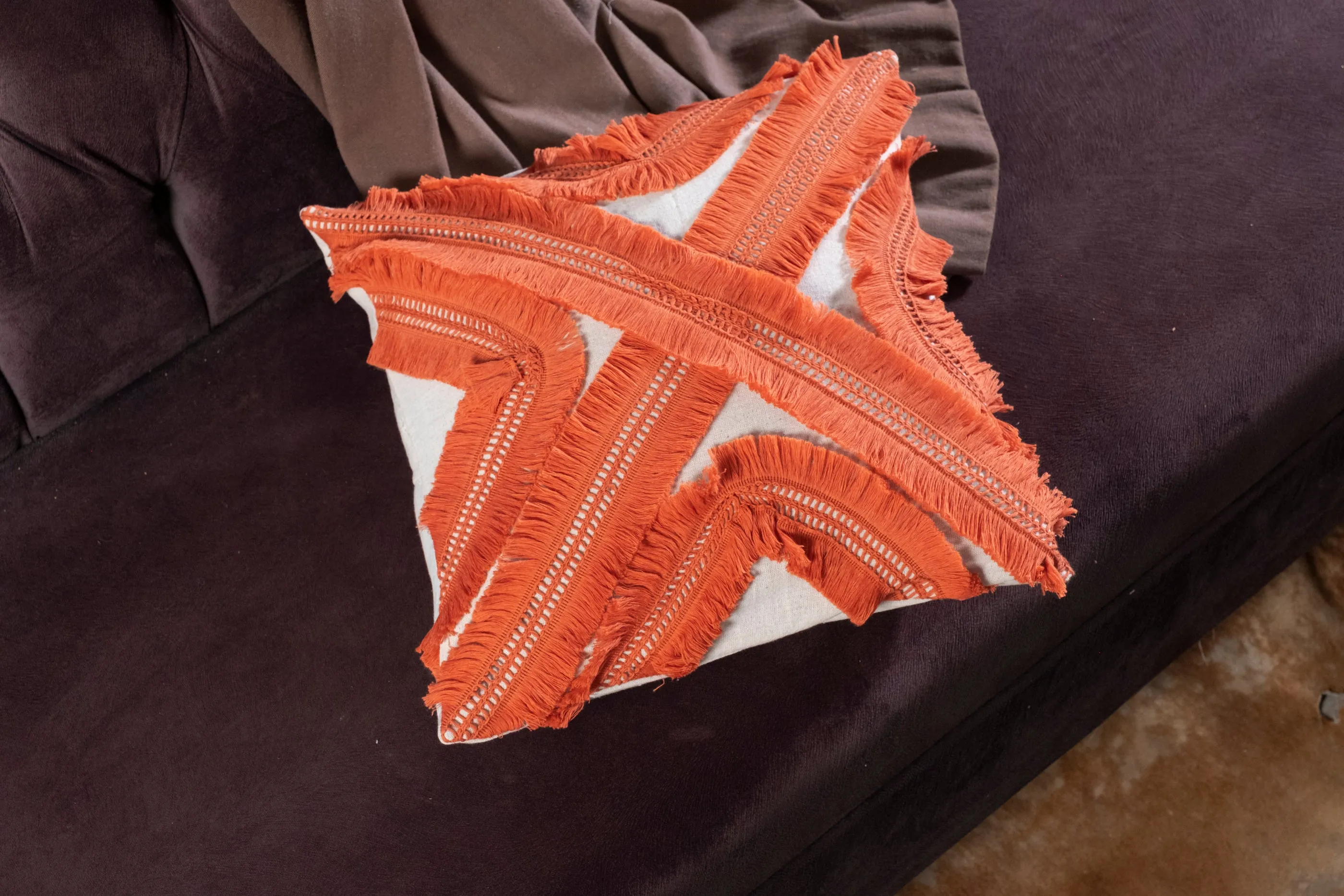Fashionista Design Macrame Tassel Fringed Linen Cushion Cover - Square