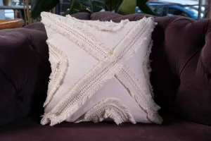 Fashionista Design Macrame Tassel Fringed Linen Cushion Cover - Square