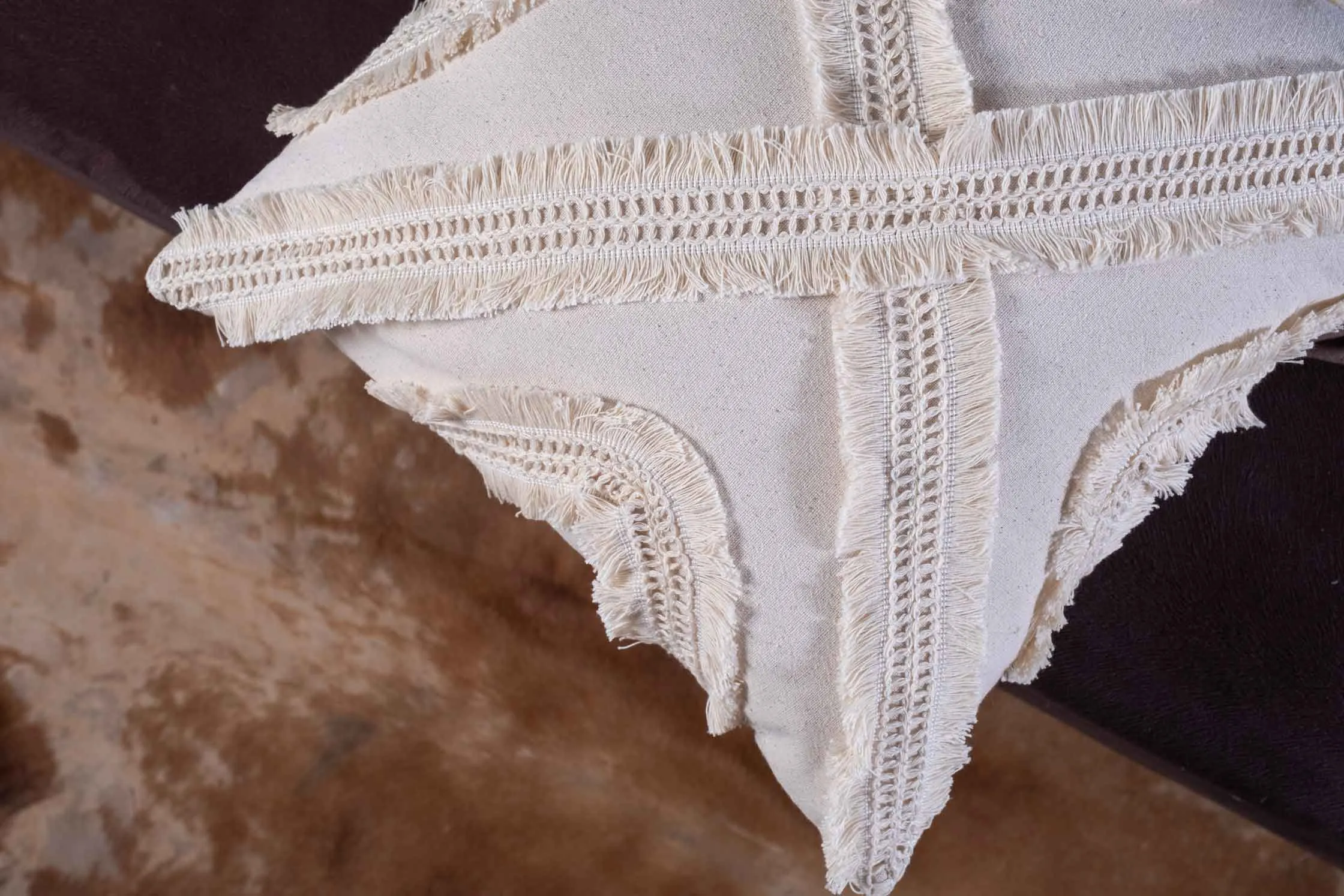 Fashionista Design Macrame Tassel Fringed Linen Cushion Cover - Square