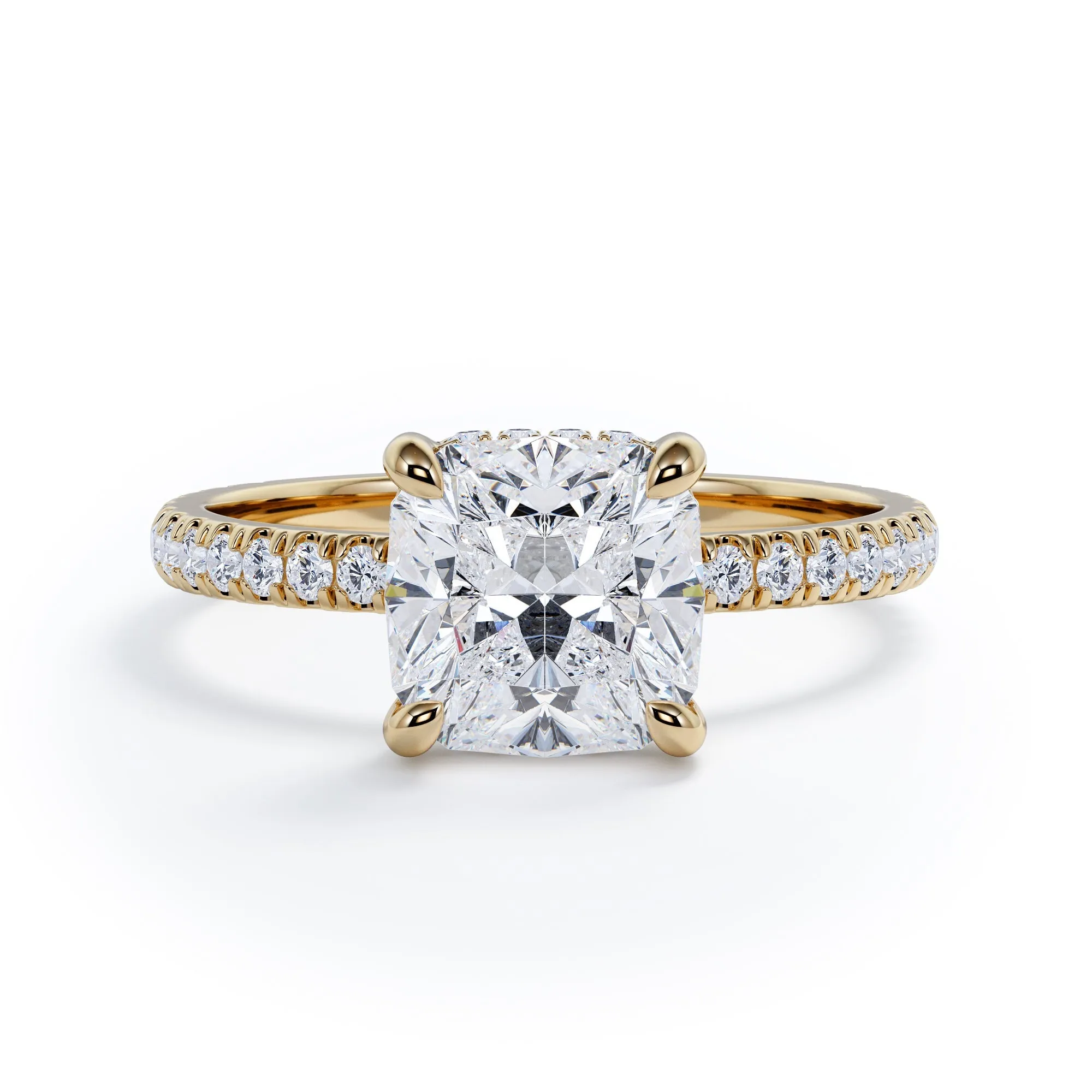 Firework Accent Diamonds Natural Cushion Cut Diamond Engagement Ring