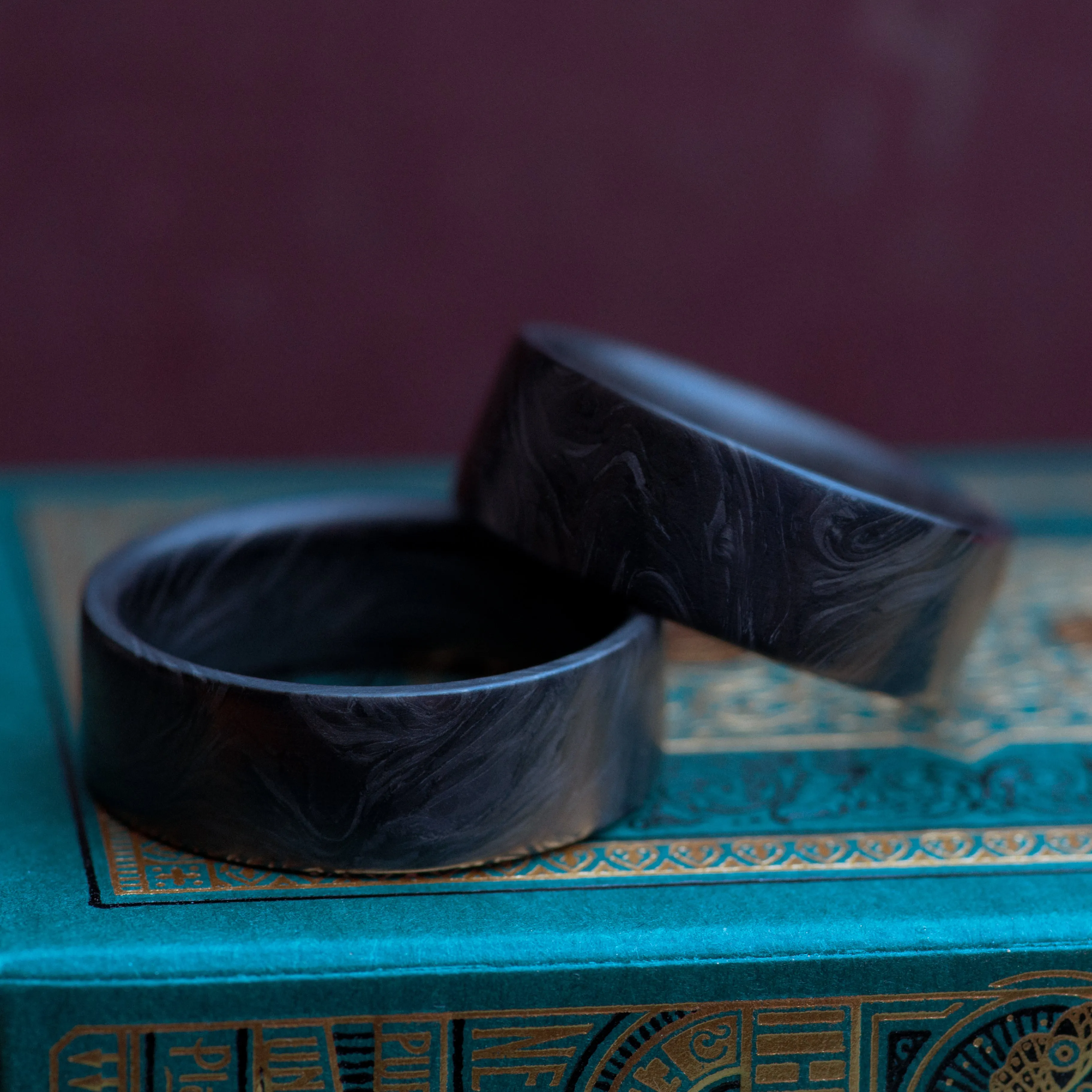Flat Forged Carbon Fiber Mens Wedding Band
