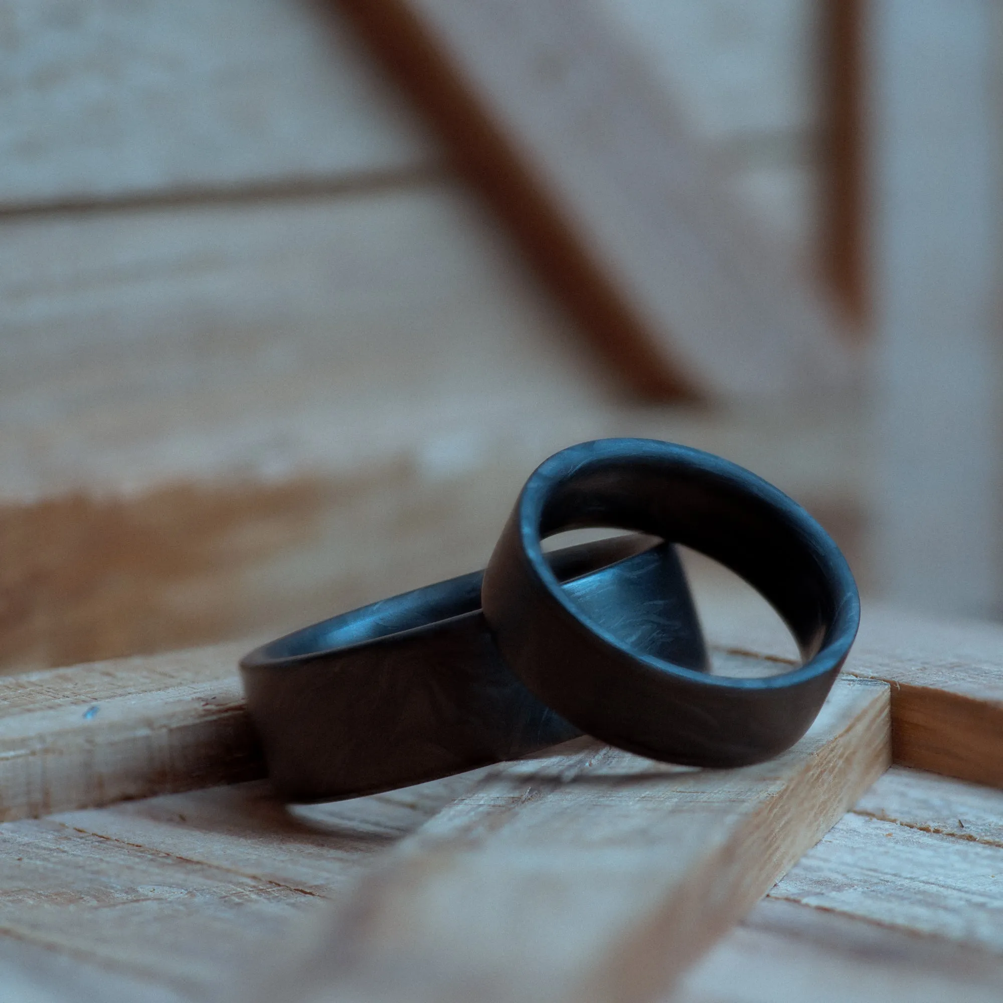 Flat Forged Carbon Fiber Mens Wedding Band