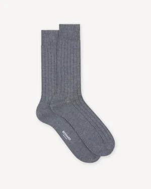 Grey Wide Rib Wool Socks