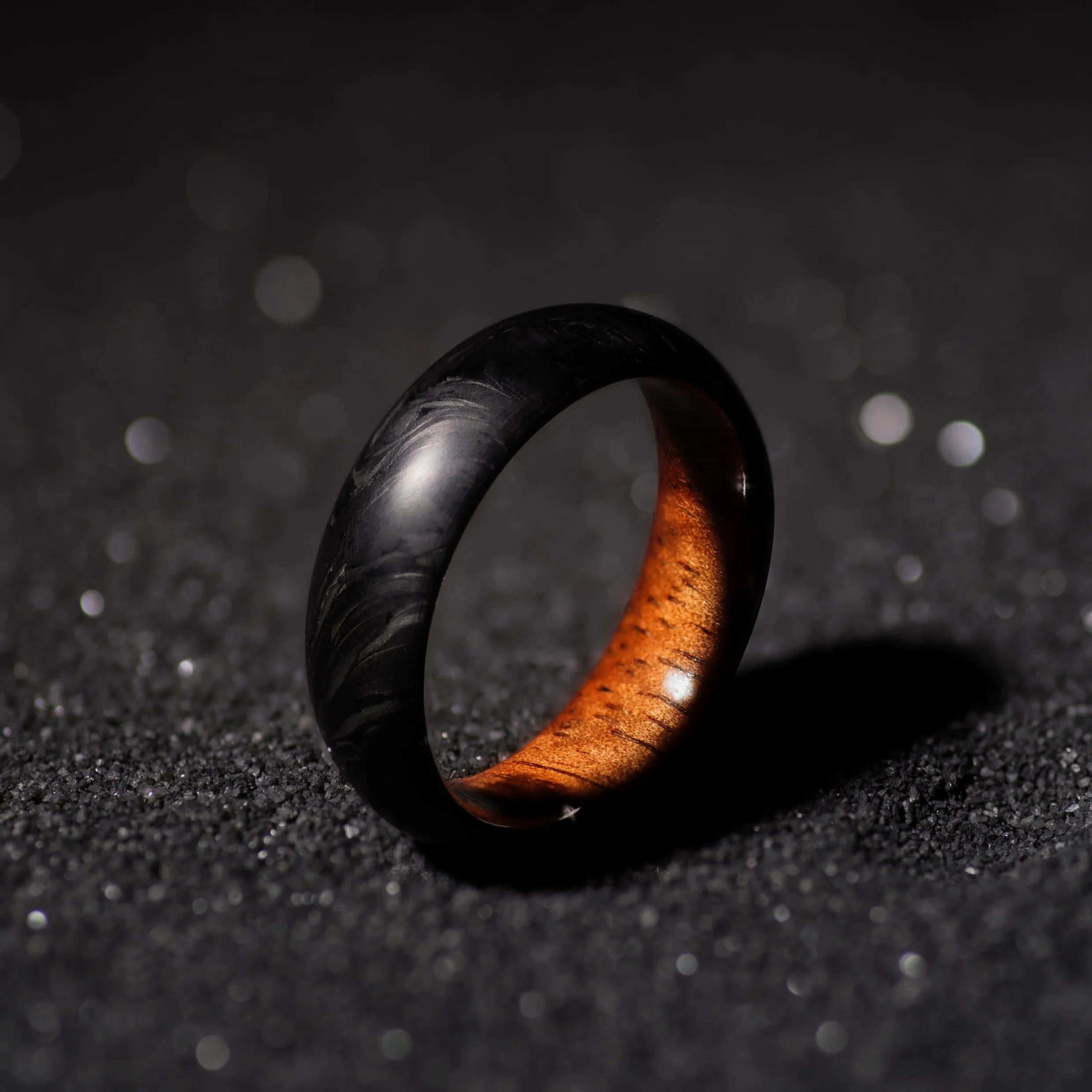 Hawaiian Koa and Forged Carbon Fiber Mens Wedding Band