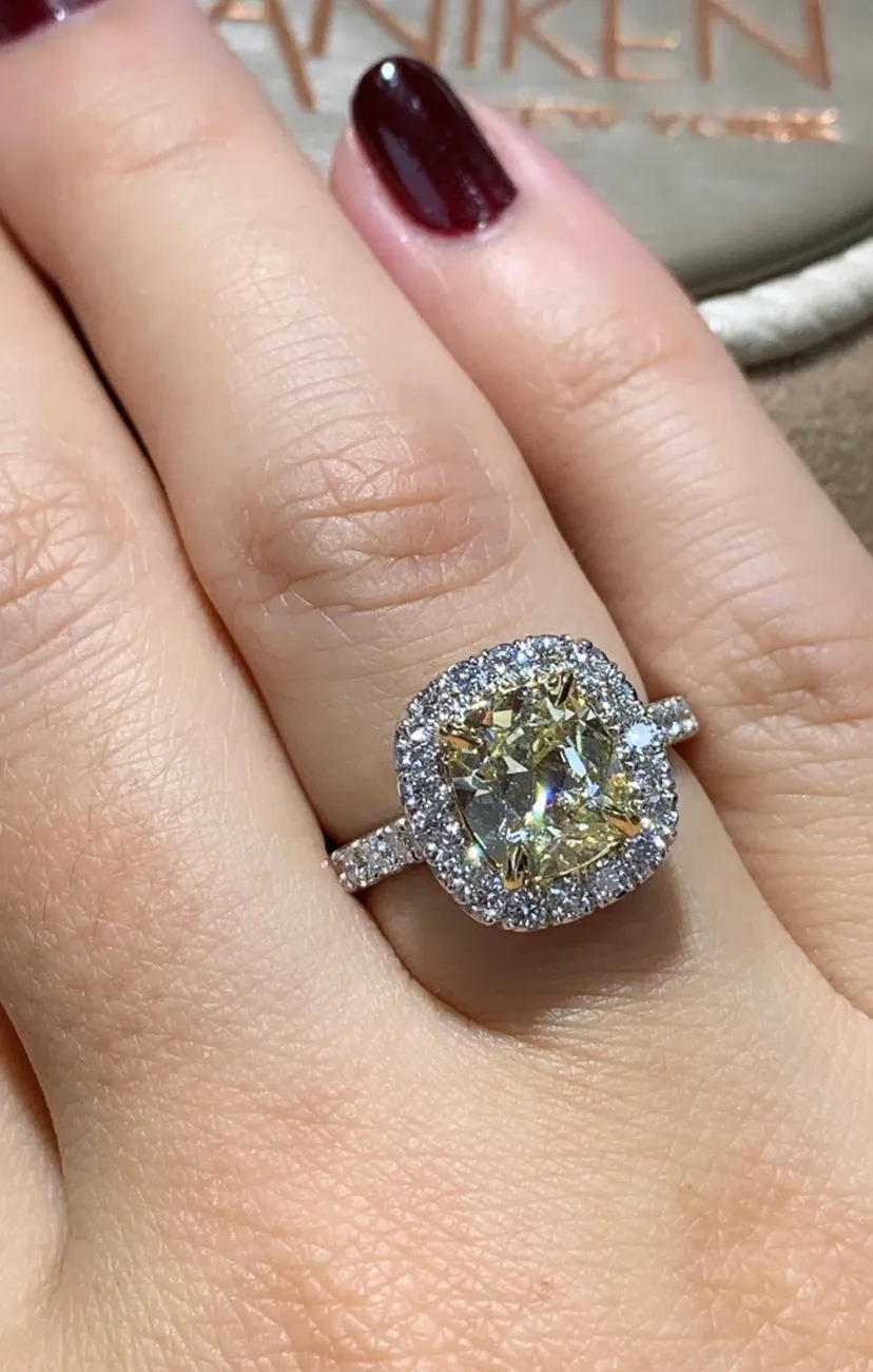 Henri Daussi Canary Fancy Yellow Cushion GIA Certified 2.85ct t.w. Engagement Ring