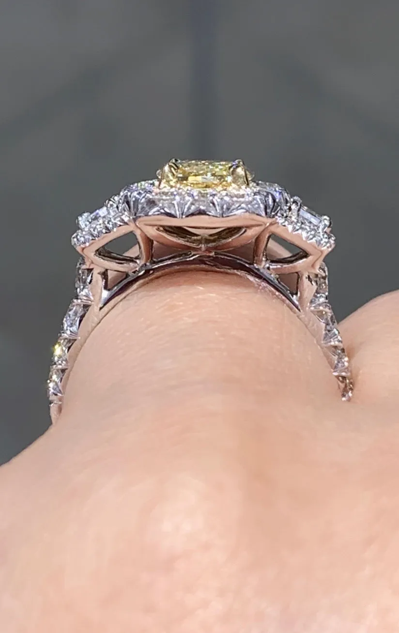 Henri Daussi Fancy Yellow Cushion Cut 2.57ct t.w. Engagement Ring