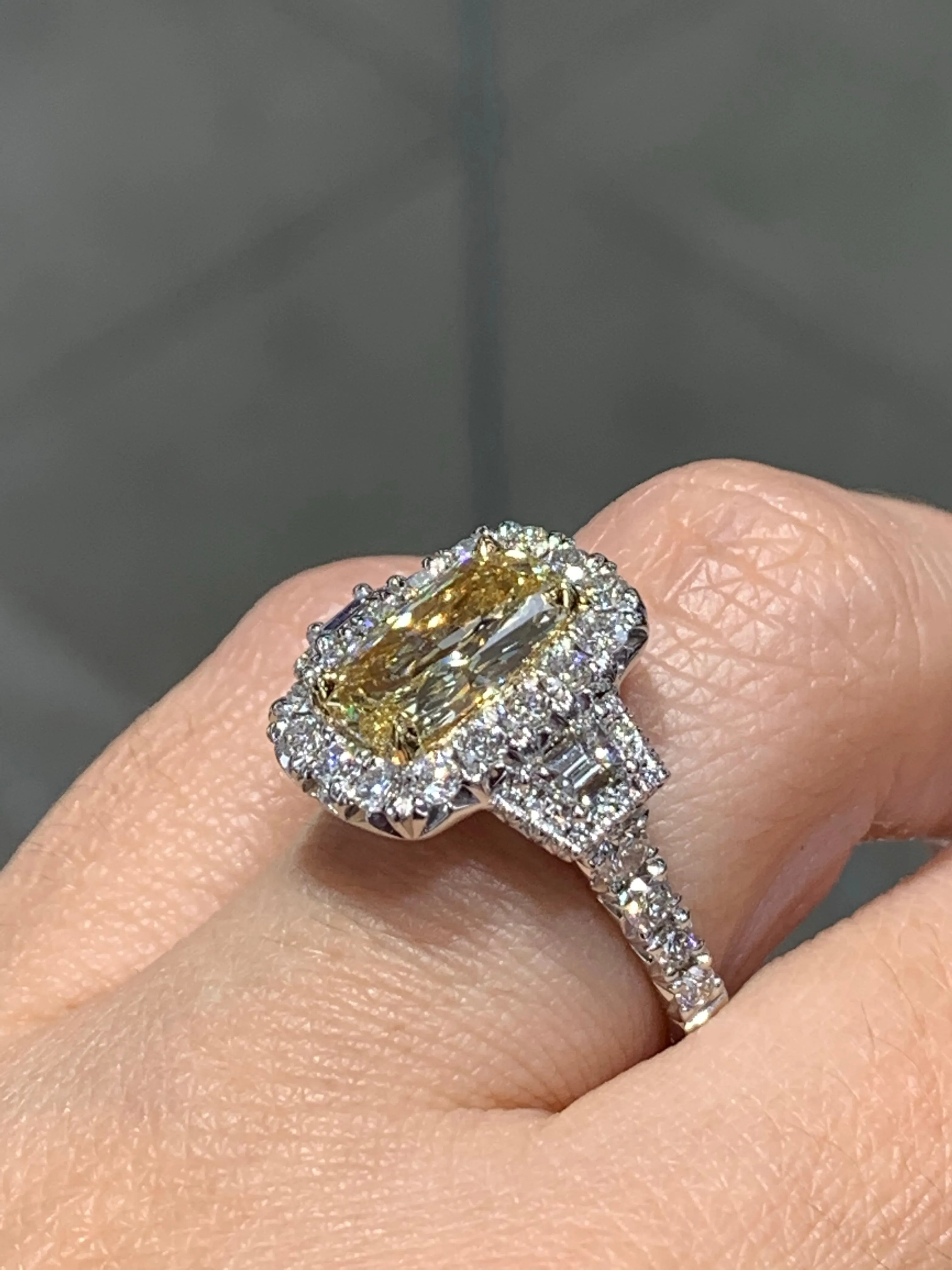 Henri Daussi Fancy Yellow Cushion Cut 2.57ct t.w. Engagement Ring