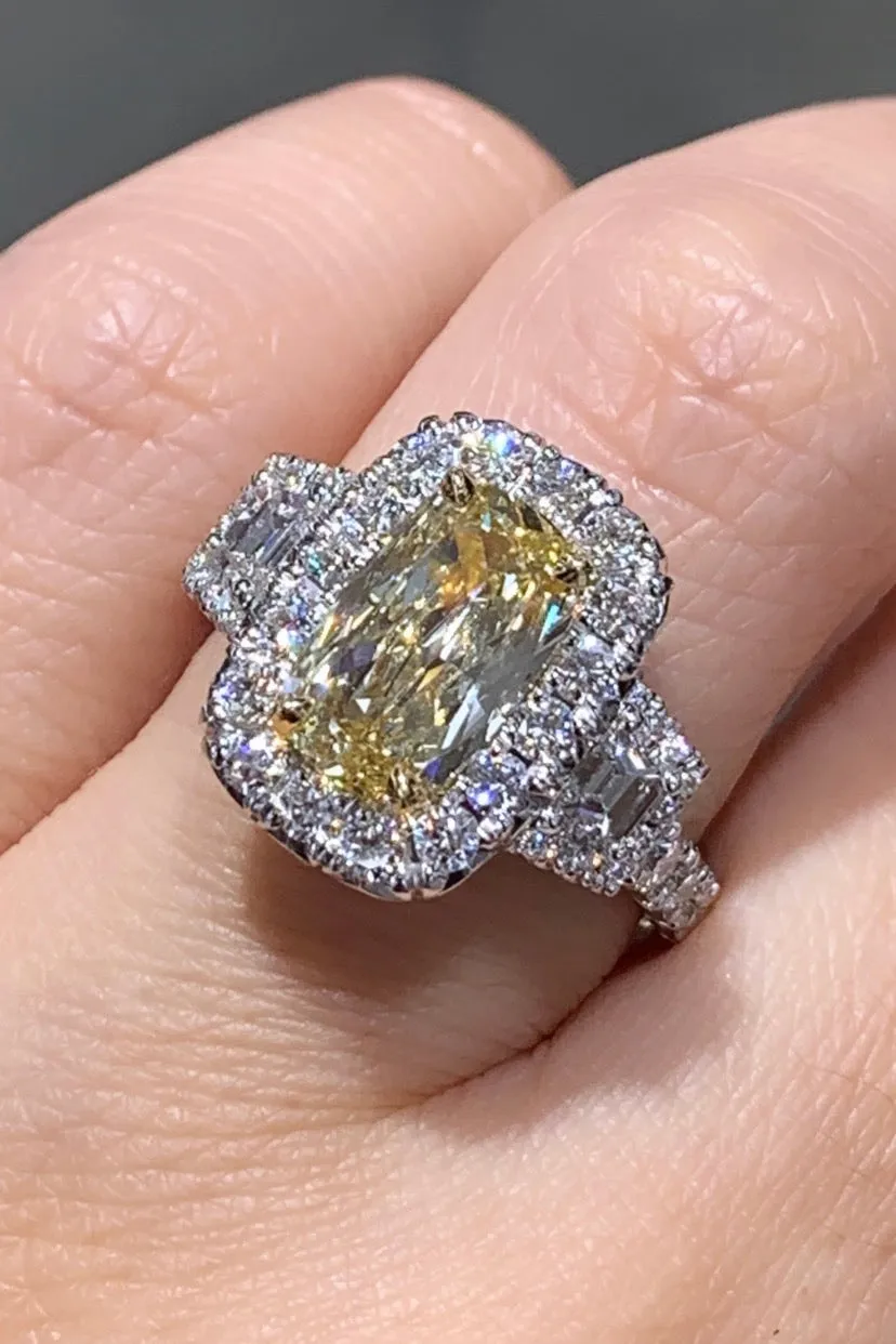 Henri Daussi Fancy Yellow Cushion Cut 2.57ct t.w. Engagement Ring