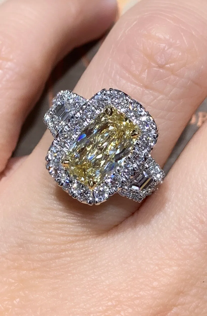 Henri Daussi Fancy Yellow Cushion Cut 2.57ct t.w. Engagement Ring