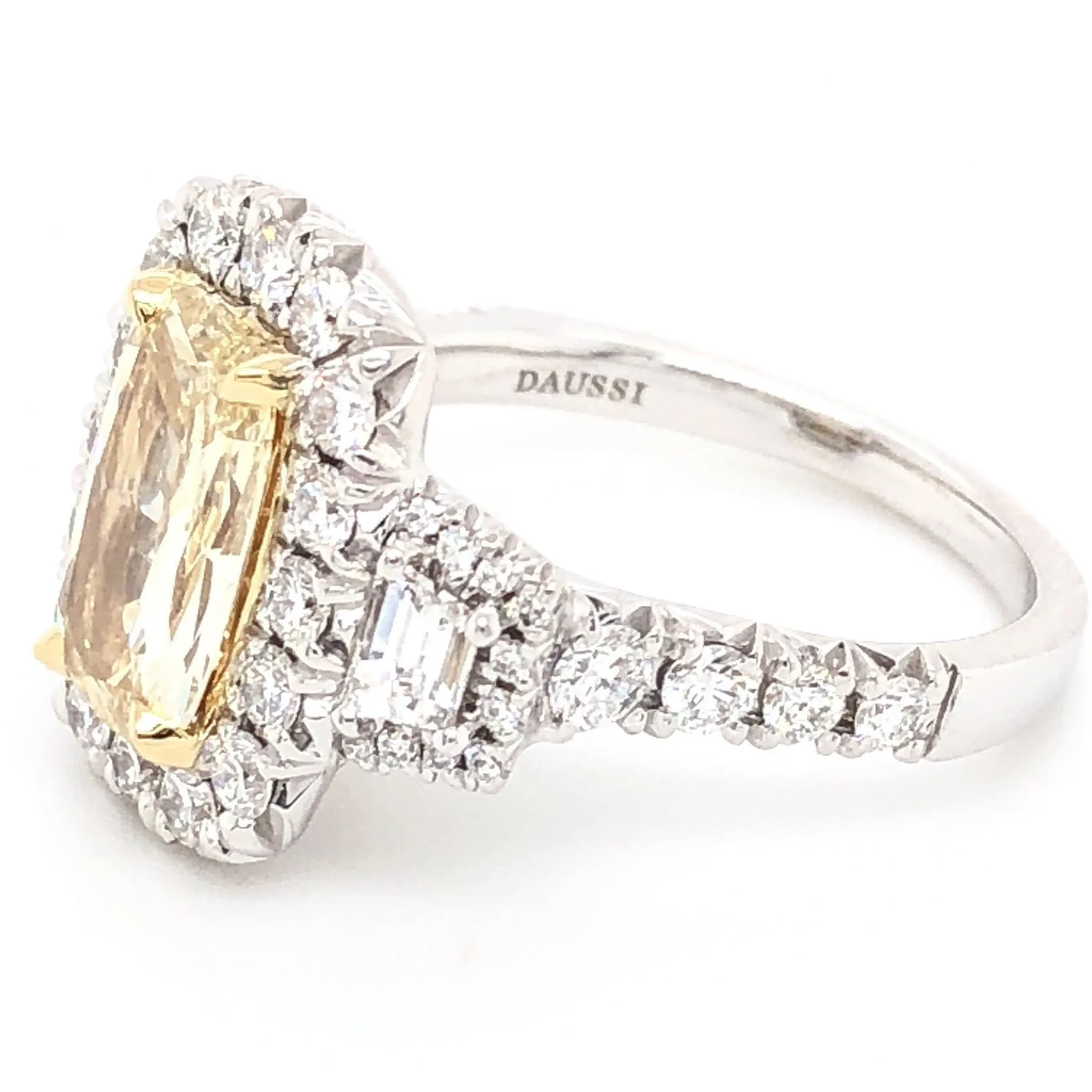 Henri Daussi Fancy Yellow Cushion Cut 2.57ct t.w. Engagement Ring