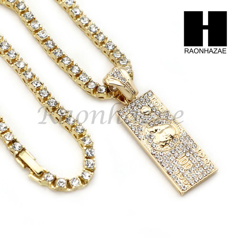 HIP HOP 100 DOLLAR TENNIS CHAIN DIAMOND CUT 30" CUBAN LINK CHAIN S057