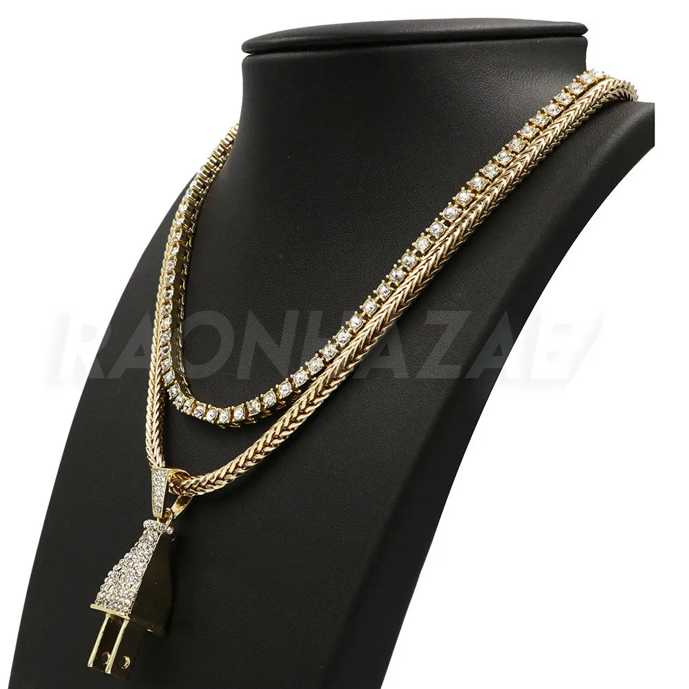 Hip Hop ELECTRIC PLUG Pendant W/ Franco Chain / Tennis Choker Chain