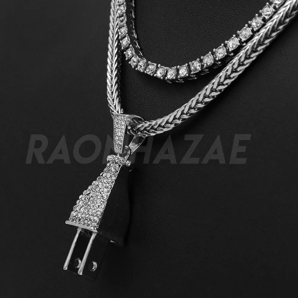 Hip Hop ELECTRIC PLUG Pendant W/ Franco Chain / Tennis Choker Chain