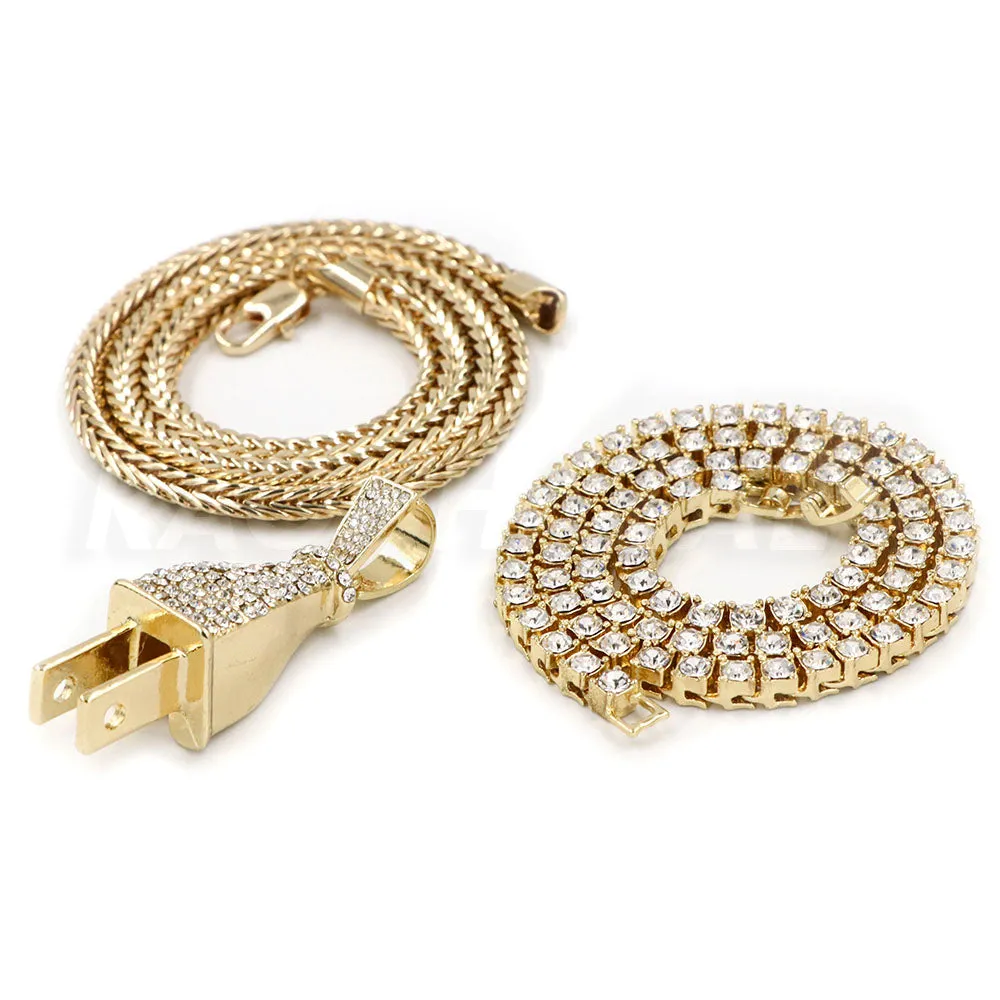 Hip Hop ELECTRIC PLUG Pendant W/ Franco Chain / Tennis Choker Chain