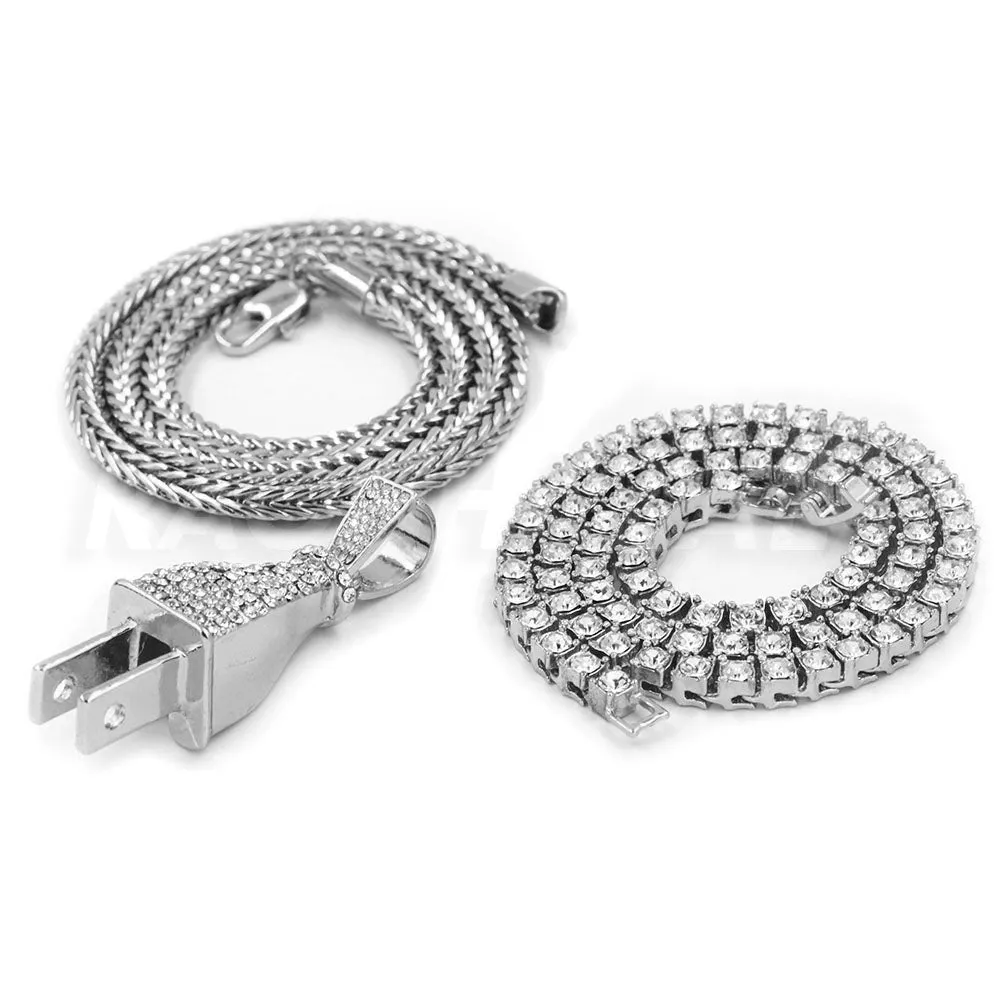 Hip Hop ELECTRIC PLUG Pendant W/ Franco Chain / Tennis Choker Chain