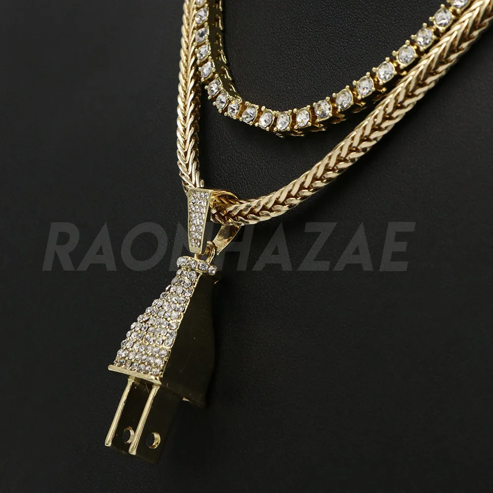 Hip Hop ELECTRIC PLUG Pendant W/ Franco Chain / Tennis Choker Chain