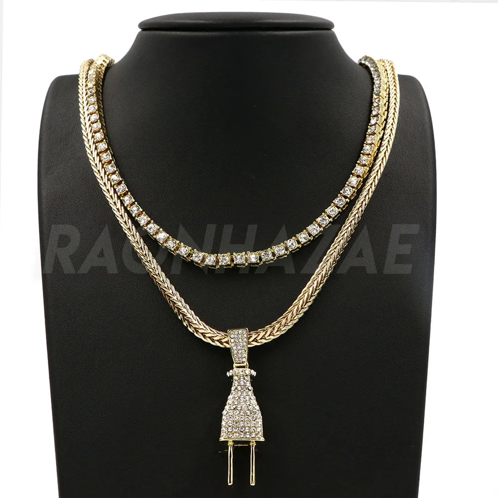 Hip Hop ELECTRIC PLUG Pendant W/ Franco Chain / Tennis Choker Chain