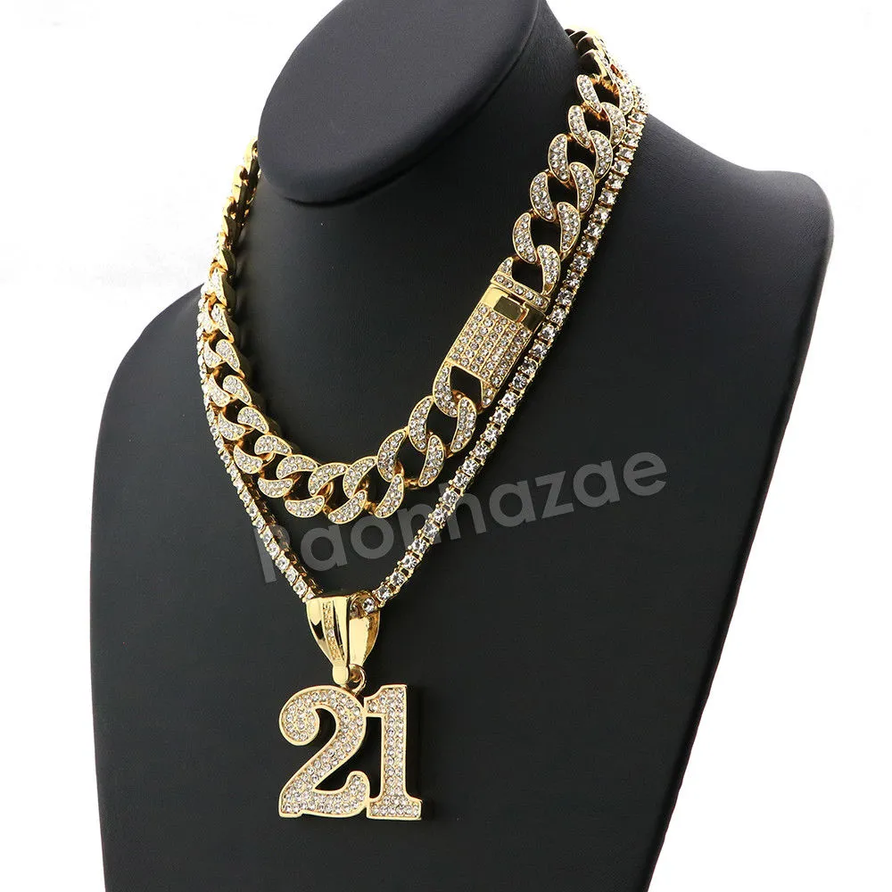 Hip Hop Quavo 21 SAVAGE Miami Cuban Choker Tennis Chain Necklace L21