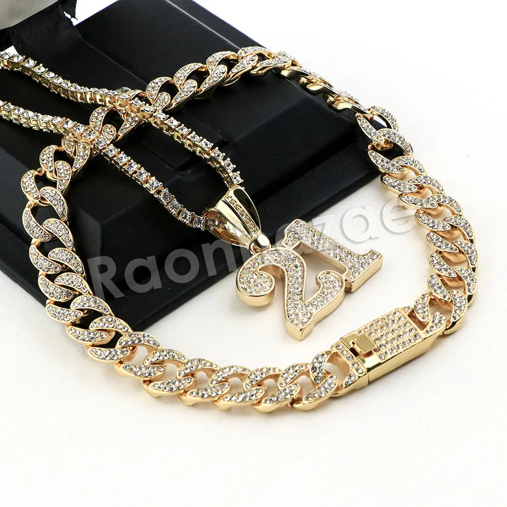 Hip Hop Quavo 21 SAVAGE Miami Cuban Choker Tennis Chain Necklace L21
